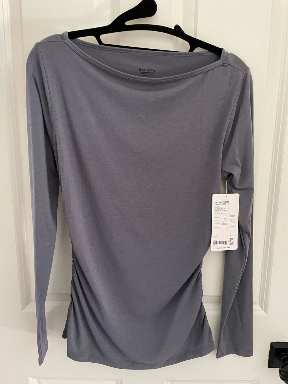 NWT Athleta Women's Long-Sleeve Boatneck Top in Slate Gray Size Small